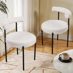 Living and Home Set of 2 White Sherpa Fleece Upholstered Dining Chair - Wilko