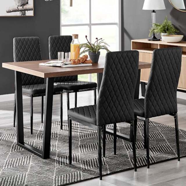Furniturebox Solo Valera Wood Effect 4 Seater Dining Set Brown and Black - Wilko - image 1