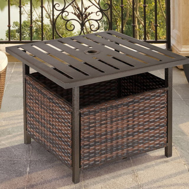 Outsunny Brown Rattan Coffee Table with Umbrella Hole - Size: 55 x 55 x 46cm - Wilko - image 1