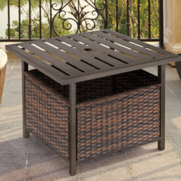 Outsunny Brown Rattan Coffee Table with Umbrella Hole - Size: 55 x 55 x 46cm - Wilko