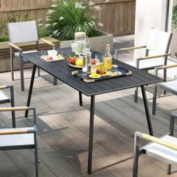Outsunny 6 Seater Slate Top Steel Garden Dining Table Black - Wilko - thumbnail 6
