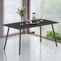 Outsunny 6 Seater Slate Top Steel Garden Dining Table Black - Wilko