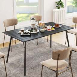 Outsunny 6 Seater Slate Top Steel Garden Dining Table Black - Wilko - thumbnail 5