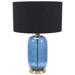 ValueLights Leigh Reni Black Shade Navy Blue Glass LED Table Lamp - Size: 52.5 x 45 x 45cm - Wilko