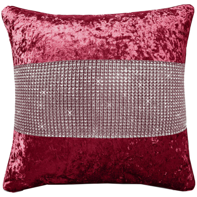 Intimates Diamonte Crushed Velvet Raspberry Filled Cushion 43 x 43cm 2 Pack - Red - Wilko - image 1