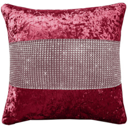 Intimates Diamonte Crushed Velvet Raspberry Filled Cushion 43 x 43cm 2 Pack - Red - Wilko