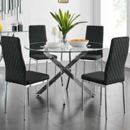 Furniturebox Arona Valera Glass 4 Seater Round Dining Set Chrome and Black - Wilko - thumbnail 1