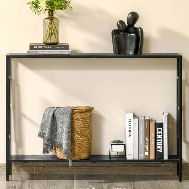Portland Grey and Black Narrow Console Table - Size: 106 x 24 x 76cm - Wilko - image 1