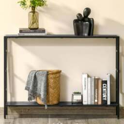 Portland Grey and Black Narrow Console Table - Size: 106 x 24 x 76cm - Wilko