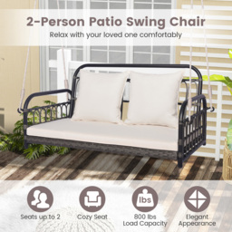 Costway 2 Seater Off White Wicker Garden Swing Chair - Wilko - thumbnail 6