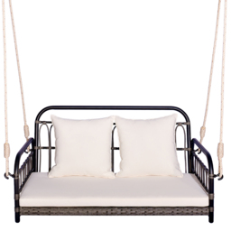 Costway 2 Seater Off White Wicker Garden Swing Chair - Wilko - thumbnail 4
