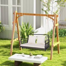 Costway 2 Seater Off White Wicker Garden Swing Chair - Wilko - thumbnail 5