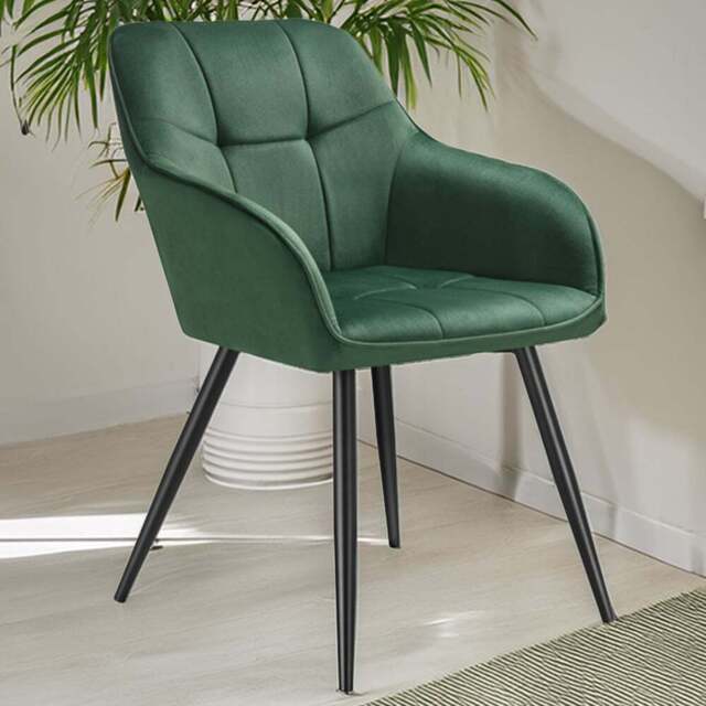 tectake Marilyn Set of 4 Dark Green and Black Quilted Velvet Dining Chair - Wilko - image 1