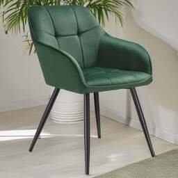 tectake Marilyn Set of 4 Dark Green and Black Quilted Velvet Dining Chair - Wilko