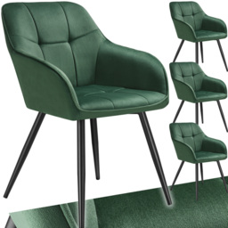 tectake Marilyn Set of 4 Dark Green and Black Quilted Velvet Dining Chair - Wilko - thumbnail 3