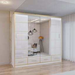 Sliding Wardrobes 4U 2 Sliding Door White Modern High Gloss Mirrored Wardrobe 203cm - Size: 2 Door - Wilko - thumbnail 1