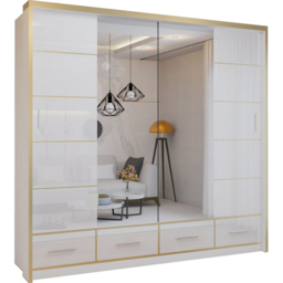 Sliding Wardrobes 4U 2 Sliding Door White Modern High Gloss Mirrored Wardrobe 203cm - Size: 2 Door - Wilko - thumbnail 3