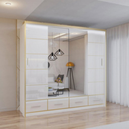 Sliding Wardrobes 4U 2 Sliding Door White Modern High Gloss Mirrored Wardrobe 203cm - Size: 2 Door - Wilko - thumbnail 4