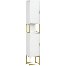 Kleankin 2 Door White and Gold Freestanding Bathroom Cabinet with Adjustable Shelf - Size: 170.7 cm x 30.0 cm x 30.0 cmcm - Wilko - thumbnail 3