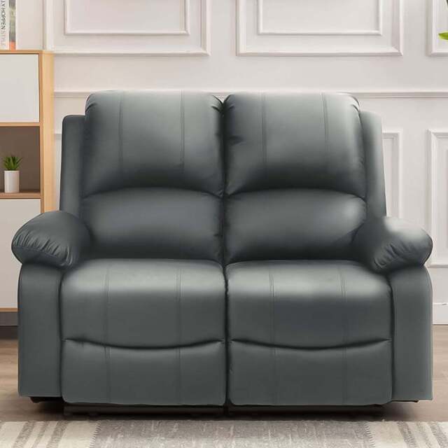 Brooklyn 2 Seater Dark Grey Bonded Leather Manual Recliner Sofa - Wilko - image 1