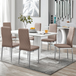 Furniturebox Molini Valera 6 Seater Dining Set White Gloss Cappuccino Beige and Chrome - Brown - Wilko - thumbnail 1