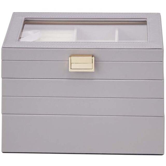 H&O Direct 4 Tier Grey Jewellery Storage Box with Transparent Lid - Size: 17 x 24 x 14cm - Wilko - image 1