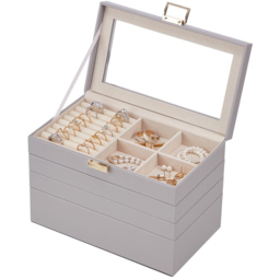 H&O Direct 4 Tier Grey Jewellery Storage Box with Transparent Lid - Size: 17 x 24 x 14cm - Wilko - thumbnail 3