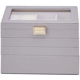 H&O Direct 4 Tier Grey Jewellery Storage Box with Transparent Lid - Size: 17 x 24 x 14cm - Wilko - thumbnail 1