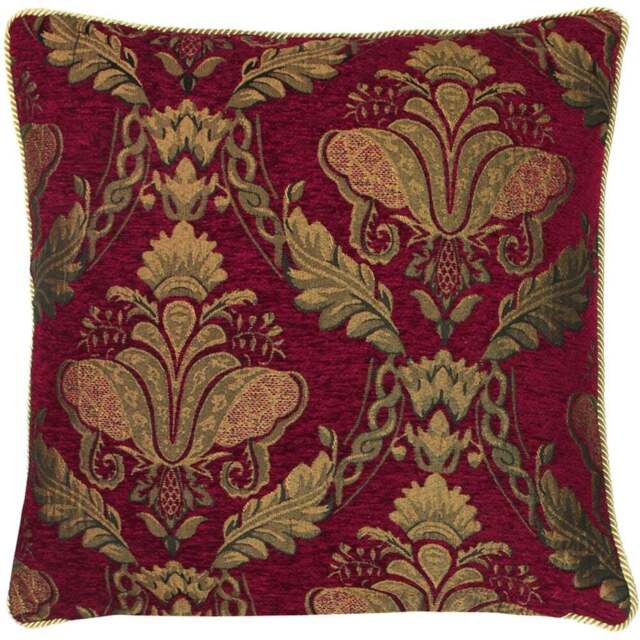 Paoletti Shiraz Burgundy Floral Jacquard Cushion - Size: 45 x 45 cm - Red - Wilko - image 1