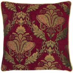 Paoletti Shiraz Burgundy Floral Jacquard Cushion - Size: 45 x 45 cm - Red - Wilko - thumbnail 1