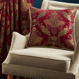 Paoletti Shiraz Burgundy Floral Jacquard Cushion - Size: 45 x 45 cm - Red - Wilko - thumbnail 3