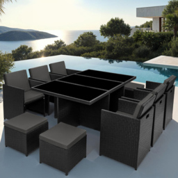 tectake New York 10 Seater Garden Dining Table Set Black - Wilko