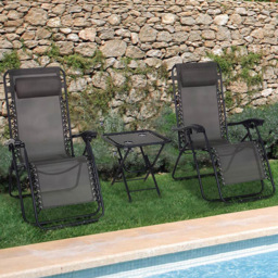 Outsunny 3pcs Folding Chairs Table Set - Size: 110 x 65 x 90cm - Grey - Wilko