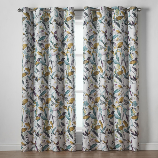 Alan Symonds Green Watercolour Blackout Ring Top Eyelet Curtains 168 x 229cm - Size: W 168 x D 229cm - Wilko - image 1