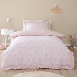 Florence Bows Duvet Cover and Pillowcase Set Pink Double - Wilko - thumbnail 5