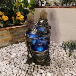Tranquillity Metal Pouring Jugs LED Water Feature - Size: 58 x 33 x 29cm - Grey - Wilko - thumbnail 3