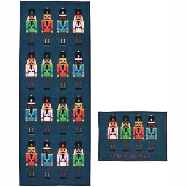 Melrose Nutcracker Christmas Design Runner and Mat Set - Size: 150 x 57 x 0.8cm - Blue - Wilko - image 1