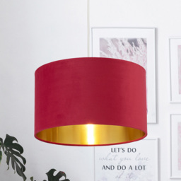 Lighting Collection Burgundy Gold Inner Velvet Drum Shade 38cm - Size: 24 x 38 x 38cm - Red - Wilko - thumbnail 3