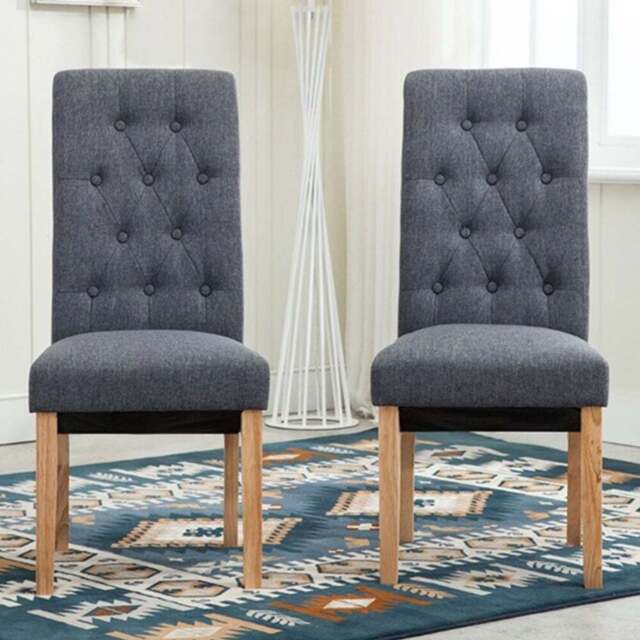 Grey Set of 2 Tufted High Back Fabric Dining Chair - MCC - Wilko - image 1