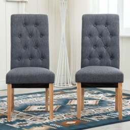 Grey Set of 2 Tufted High Back Fabric Dining Chair - MCC - Wilko