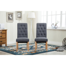 Grey Set of 2 Tufted High Back Fabric Dining Chair - MCC - Wilko - thumbnail 3