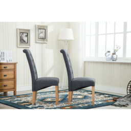 Grey Set of 2 Tufted High Back Fabric Dining Chair - MCC - Wilko - thumbnail 4