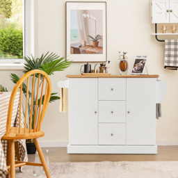 Costway 2 Door 3 Drawer White Mobile Kitchen Island Cart - Size: 127 x 46 x 92cm - Wilko - thumbnail 4
