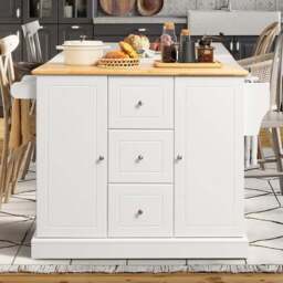 Costway 2 Door 3 Drawer White Mobile Kitchen Island Cart - Size: 127 x 46 x 92cm - Wilko - thumbnail 3