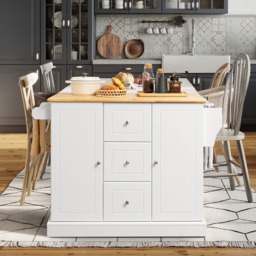 Costway 2 Door 3 Drawer White Mobile Kitchen Island Cart - Size: 127 x 46 x 92cm - Wilko - thumbnail 5