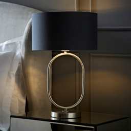 ValueLights Antonia Charcoal with Chrome Drum Shade Brushed Chrome Oval LED Table Lamp - Size: 42.3 x 25 x 25cm - Silver - Wilko - thumbnail 3