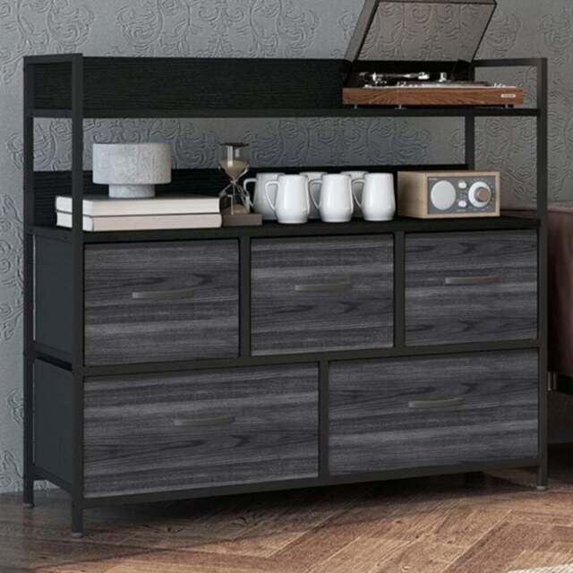 HOMCOM 5 Drawer Black Bedroom Chest of Drawers - Wilko - image 1