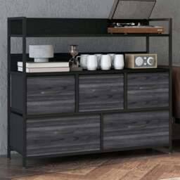 HOMCOM 5 Drawer Black Bedroom Chest of Drawers - Wilko - thumbnail 1