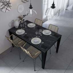 Decorotika Bud 4 Seater Black Marble Effect Dining Set - Wilko - thumbnail 7