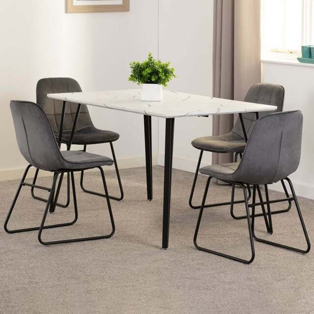Seconique Marlow and Lukas 4 Seater Dining Set White Marble and Grey Velvet - White Marble/Grey Velvet - Wilko - image 1